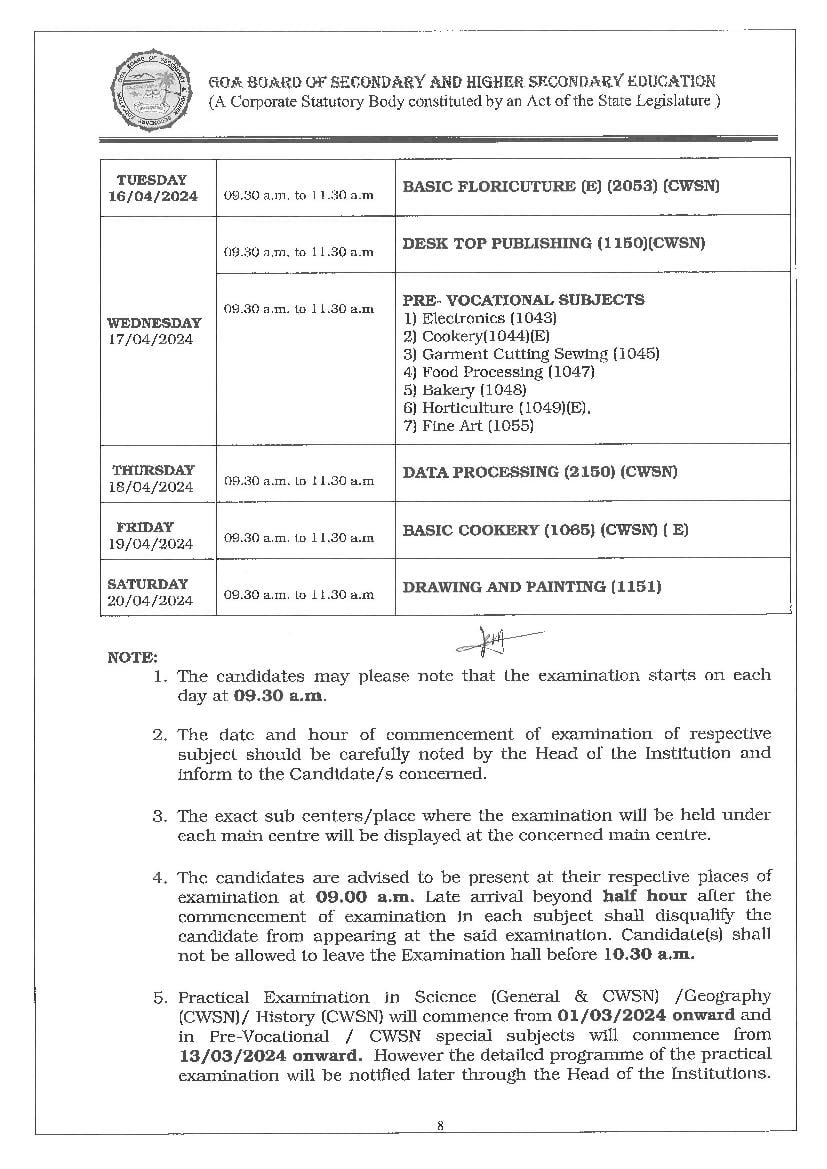 Goa Board 10th, 12th Timetable 2024 released on gbshse.in; check dates here  - Times of India