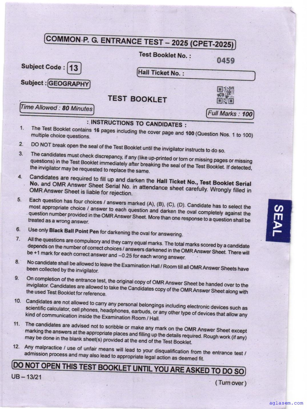 Odisha CPET 2025 Question Paper Geography - Page 1 of 16