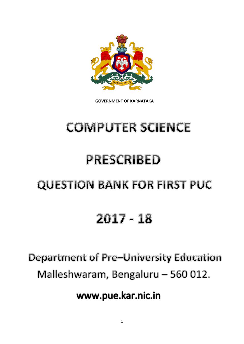 Karnataka 1st PUC Question Bank for Computer Science 2017-18 - Page 1