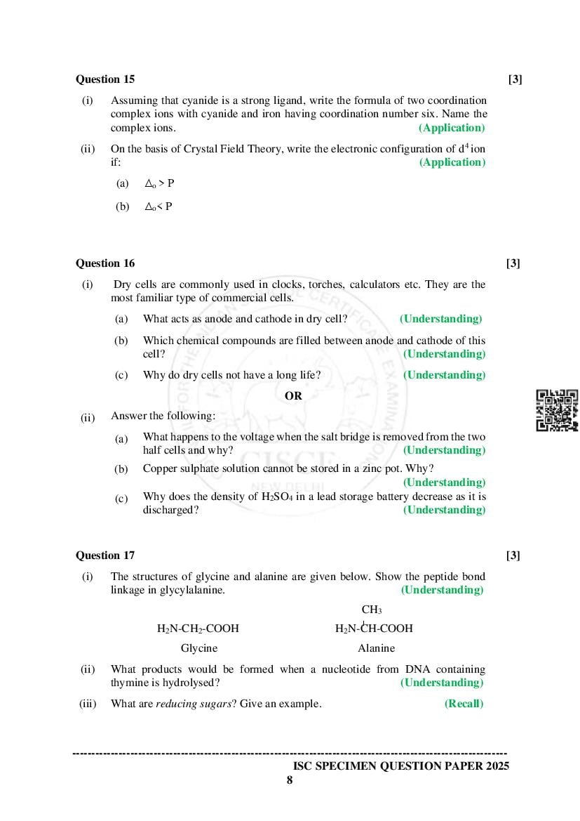 Isc Chemistry Specimen Paper Pdf Cisce Class Chemistry Sample