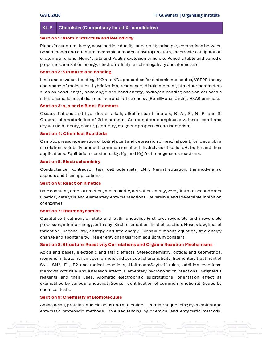 GATE 2026 Syllabus for XL - Page 1