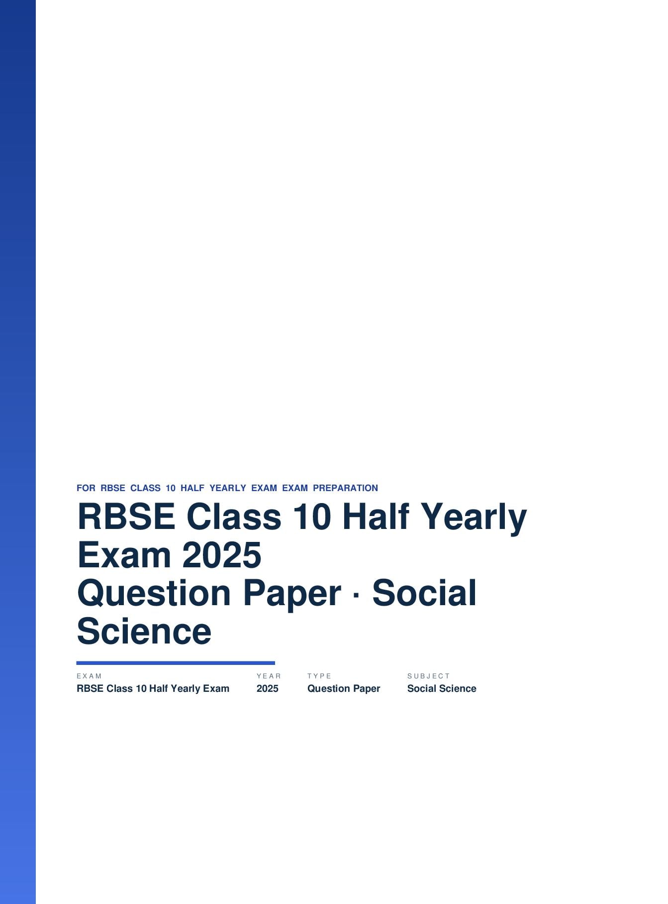 RBSE Class 10 Half Yearly Exam Question Paper 2025 Social Science - Page 1 of 5