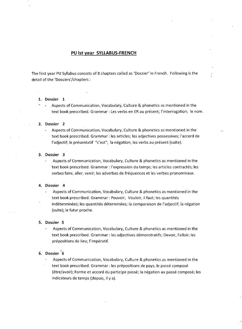 1st PUC Syllabus for French - Page 1