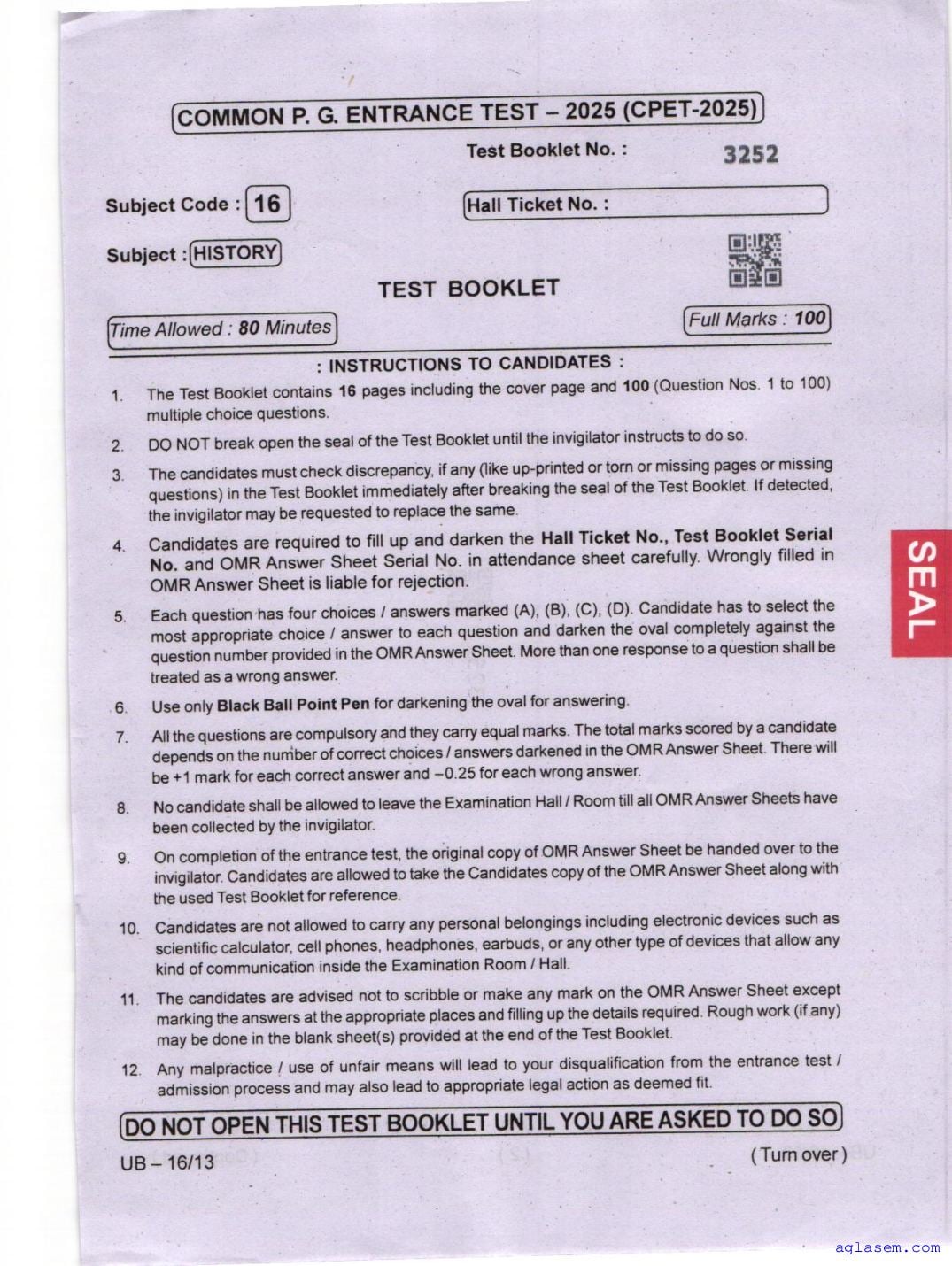 Odisha CPET 2025 Question Paper History - Page 1 of 16