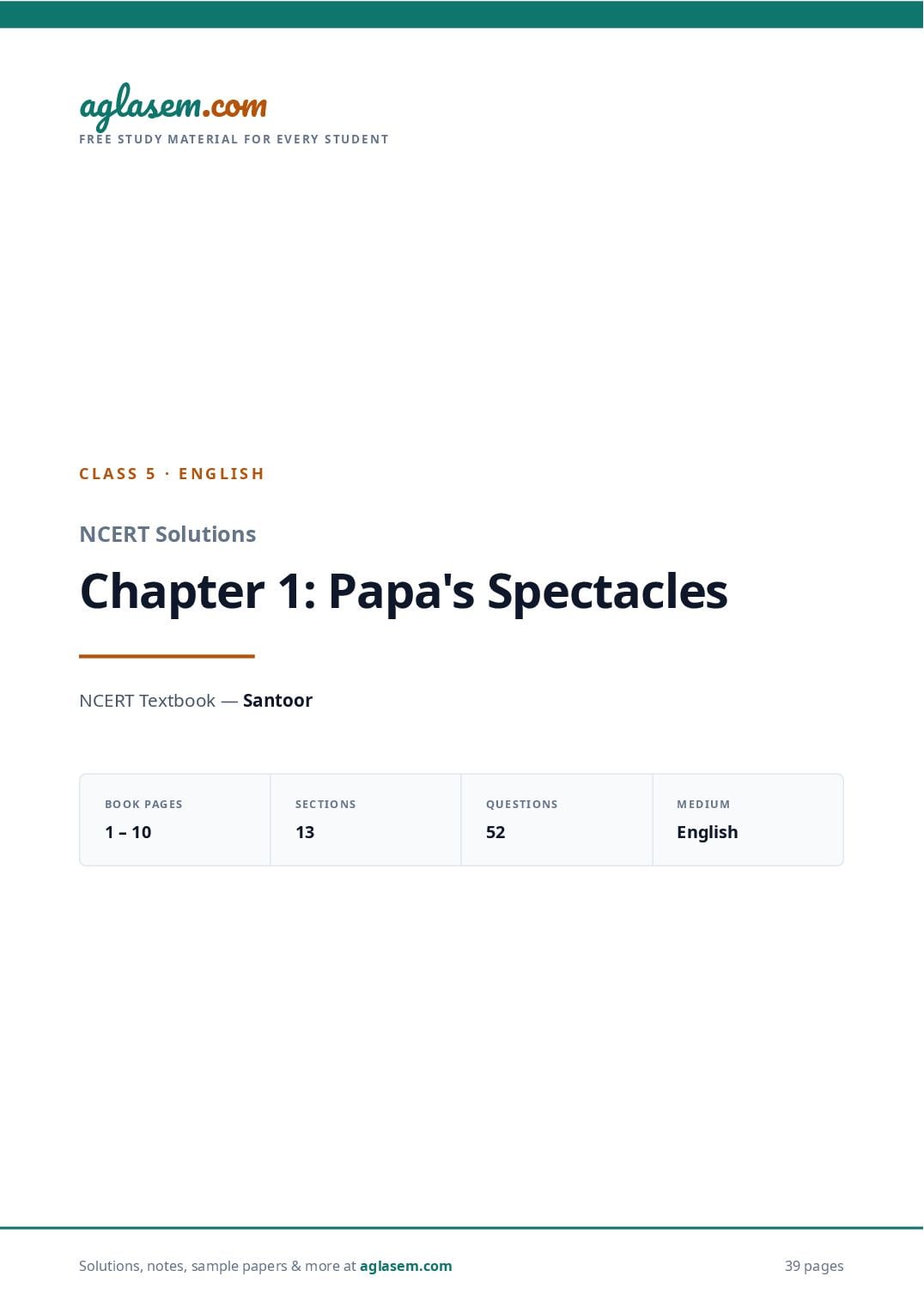 NCERT Solutions Class 5 English Chapter 1 Papa s Spectacles - Page 1 of 40