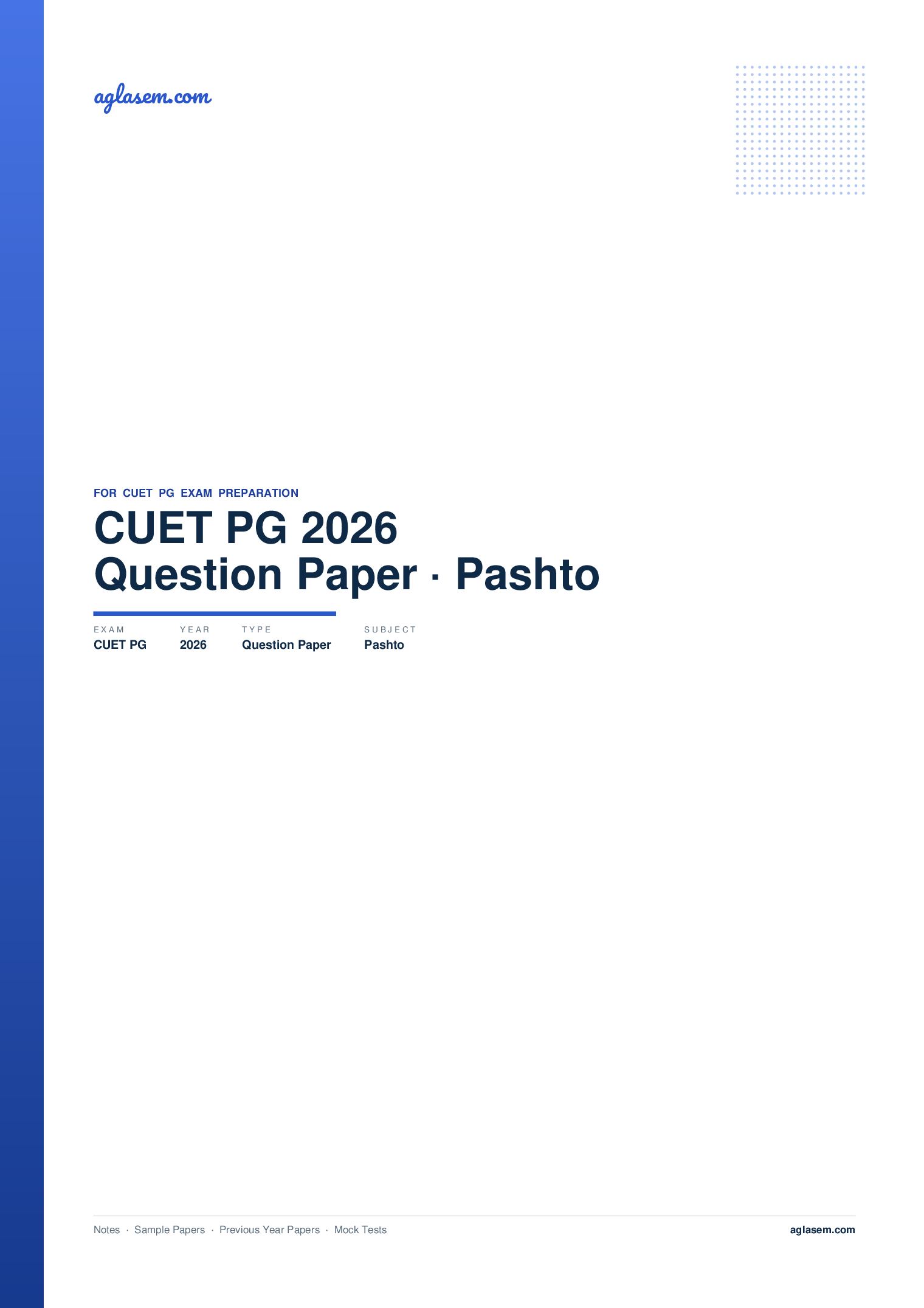 CUET PG 2026 Question Paper Pashto - Page 1 of 30
