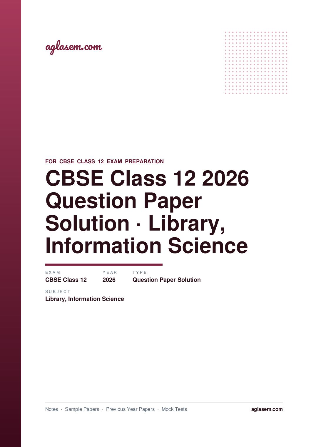 CBSE Class 12 Question Paper 2026 Solution Library & Information Science - Page 1 of 12