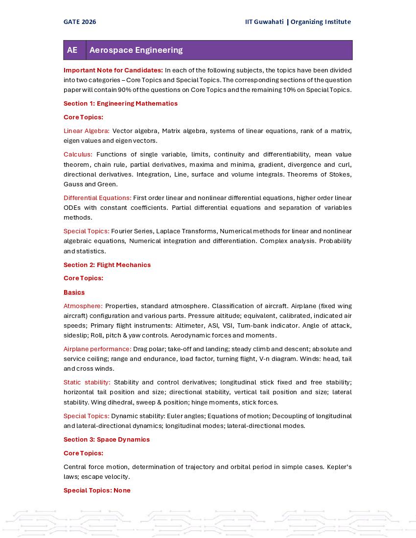 GATE 2026 Syllabus for AE - Page 1