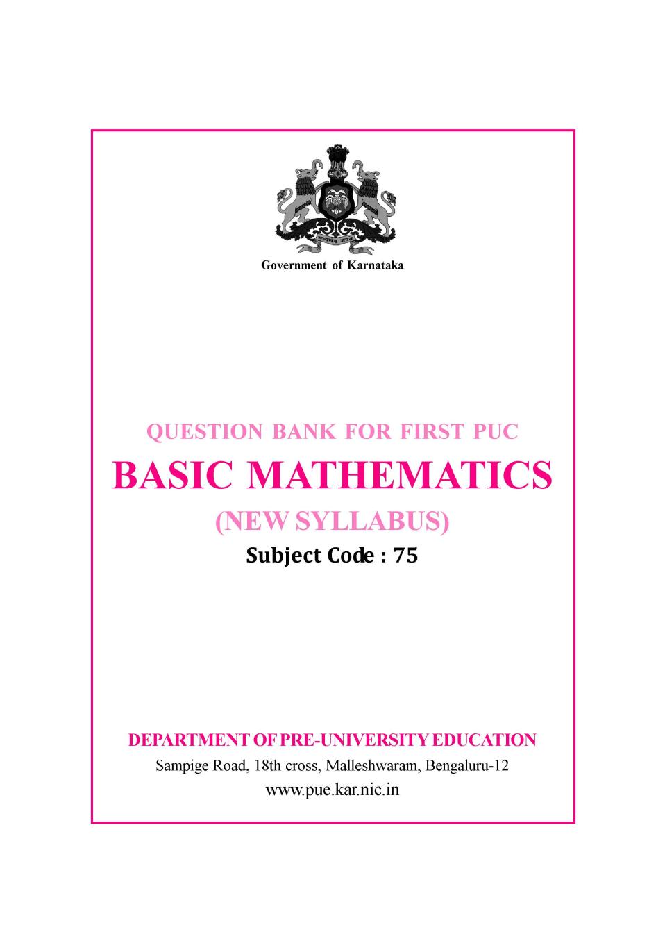 Karnataka 1st PUC Question Bank for Basic Maths 2017-18 - Page 1