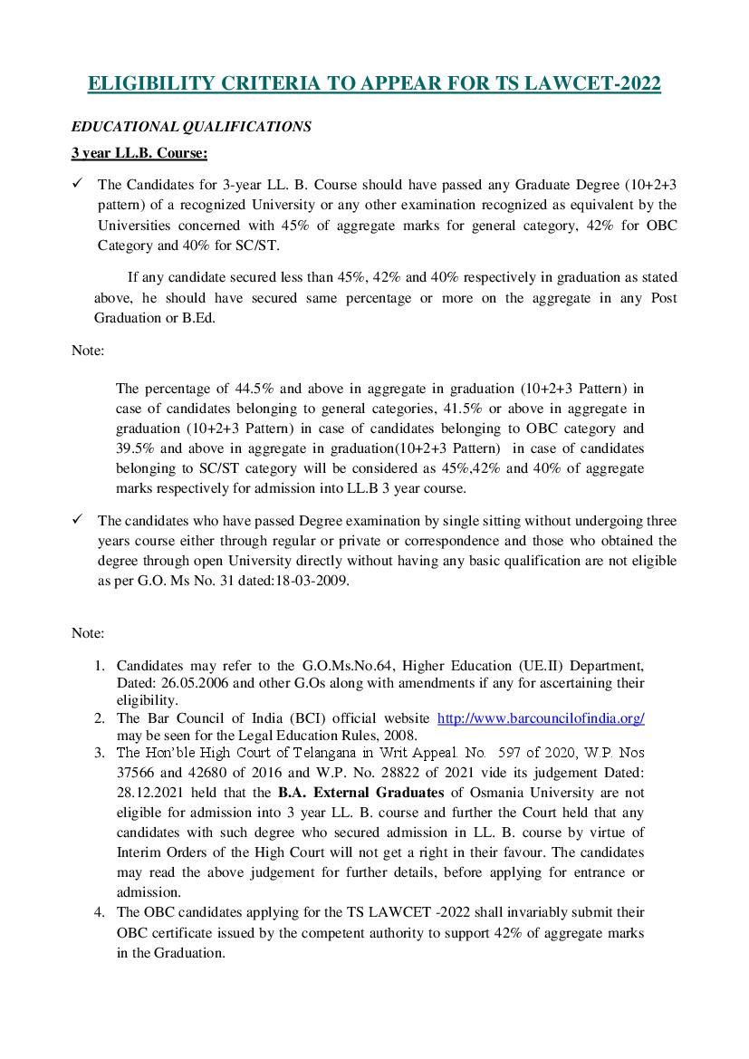 TS LAWCET 2022 Eligibility - Page 1