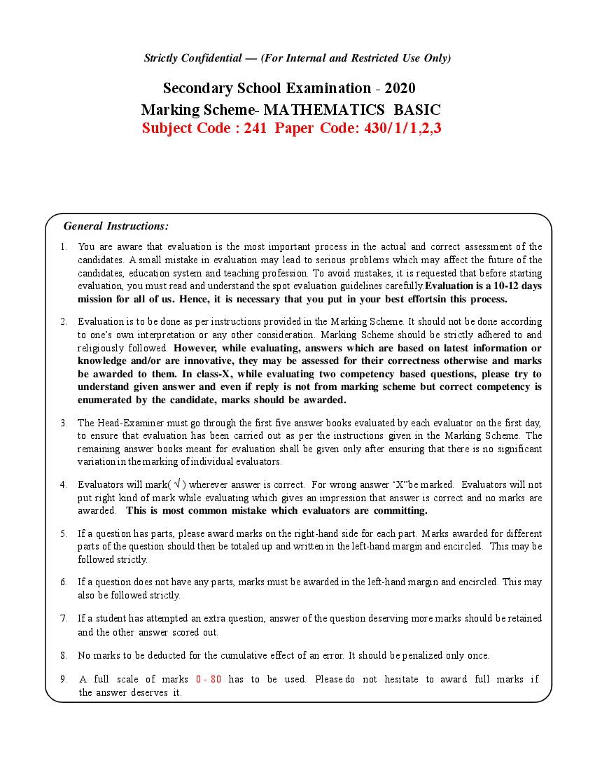 CBSE Class 10 Mathematics Basic Question Paper 2020 Set 430-1 Solutions - Page 1