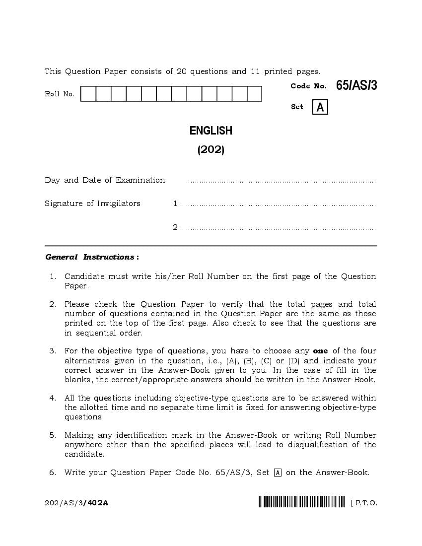 NIOS Class 10 Question Paper 2023 English - Page 1