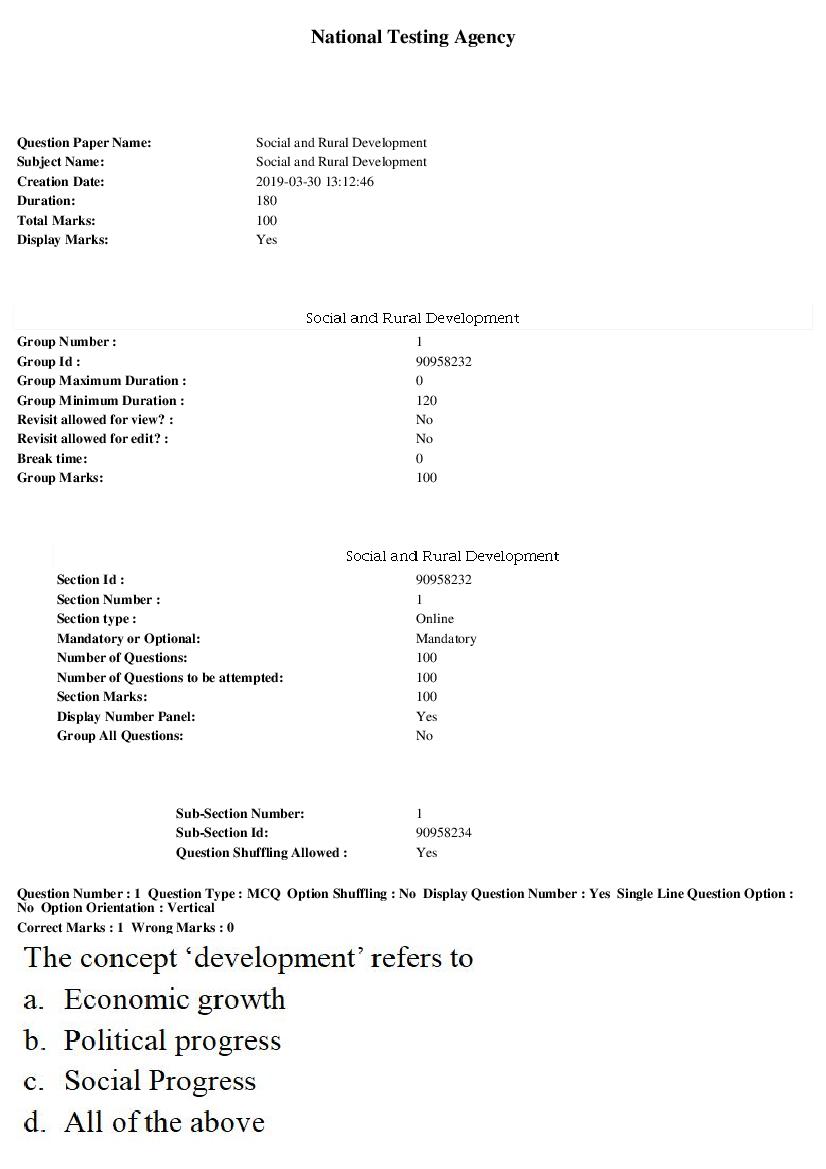 ARPIT 2019 Question Paper for Social and Rural Development - Page 1 of 40