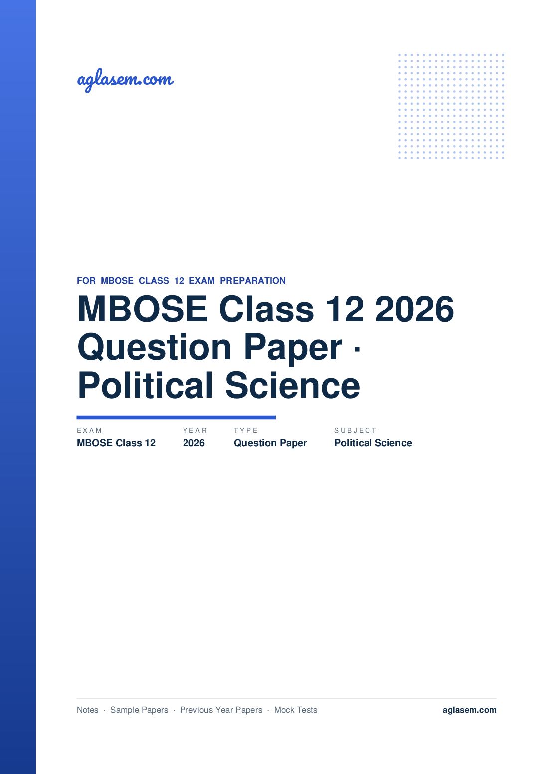 MBOSE Class 12 Question Paper 2026 for Political Science - Page 1 of 28
