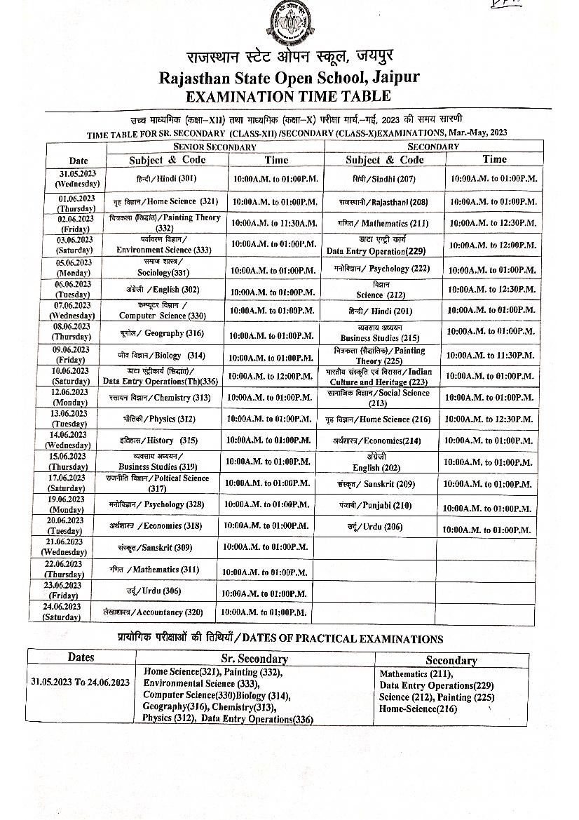 RSOS 12th Time Table 2023 - Page 1