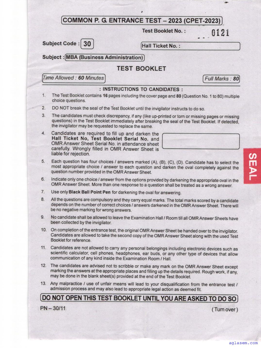 Odisha CPET 2023 Question Paper Business Administration - Page 1 of 16