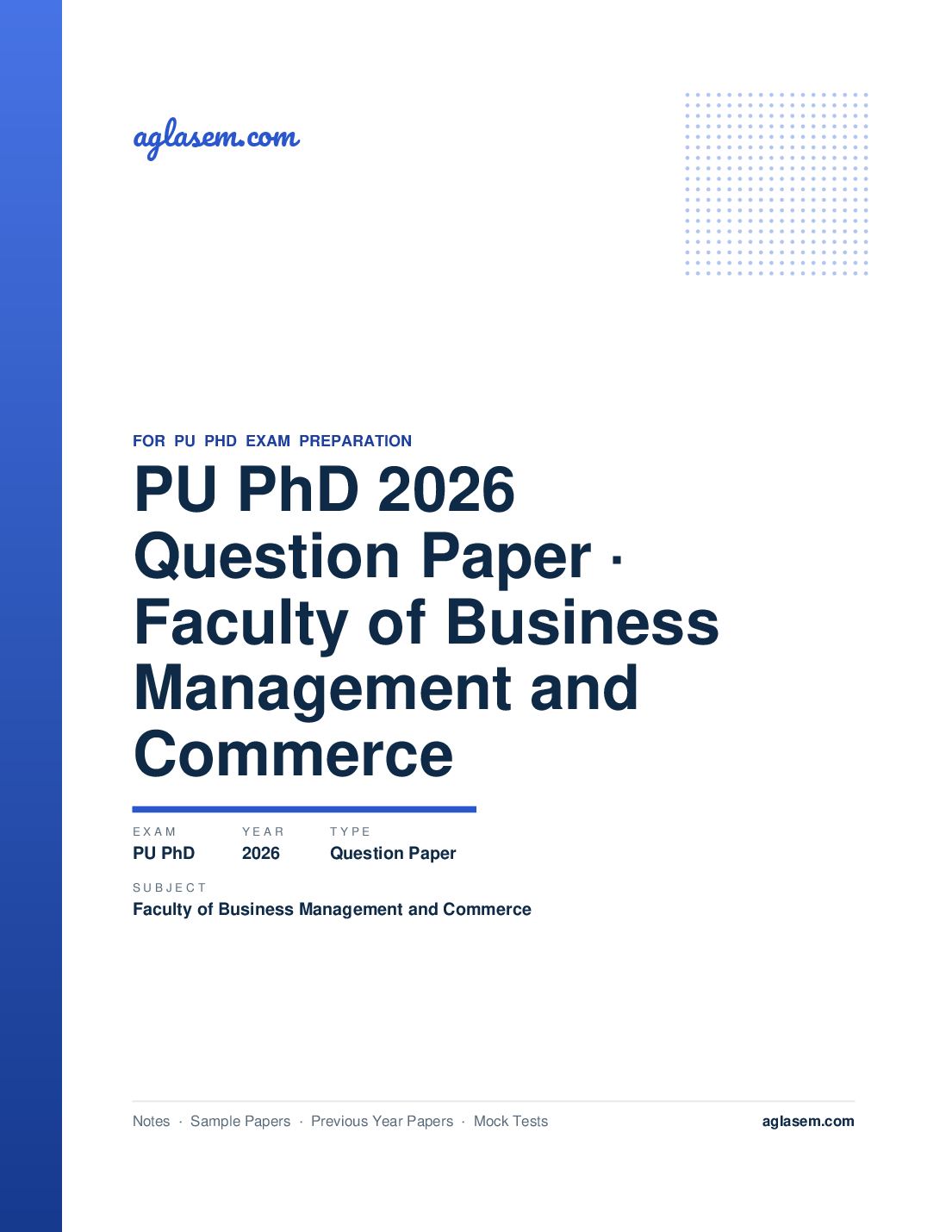 PU PhD 2026 Question Paper Faculty of Business Management and Commerce - Page 1 of 11