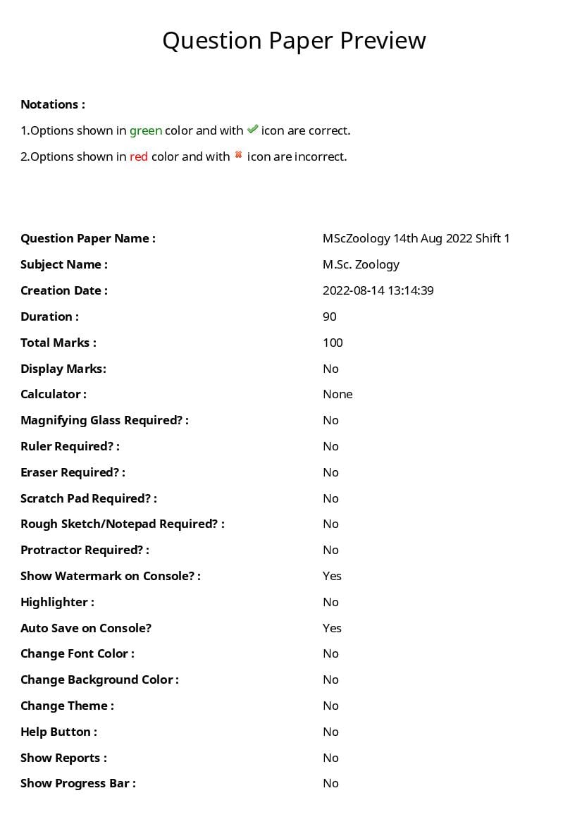 TS CPGET 2022 Question Paper M.Sc Zoology - Page 1