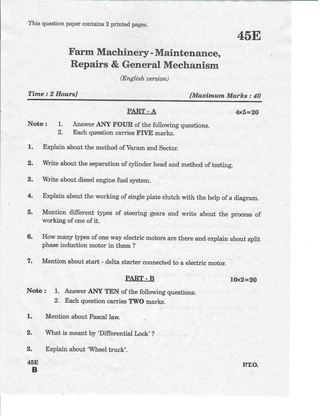 AP 10th Class Question Paper 2019 Farm Machine Repairs And Servicing And General Mechanics (English Medium) - Page 1