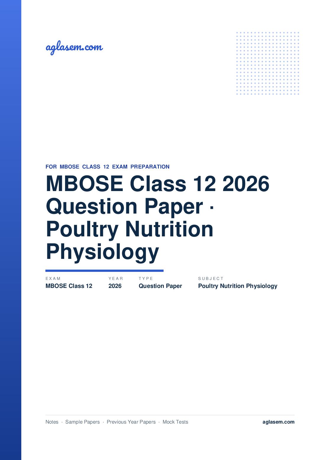 MBOSE Class 12 Question Paper 2026 for Poultry Nutrition and Physiology - Page 1 of 5