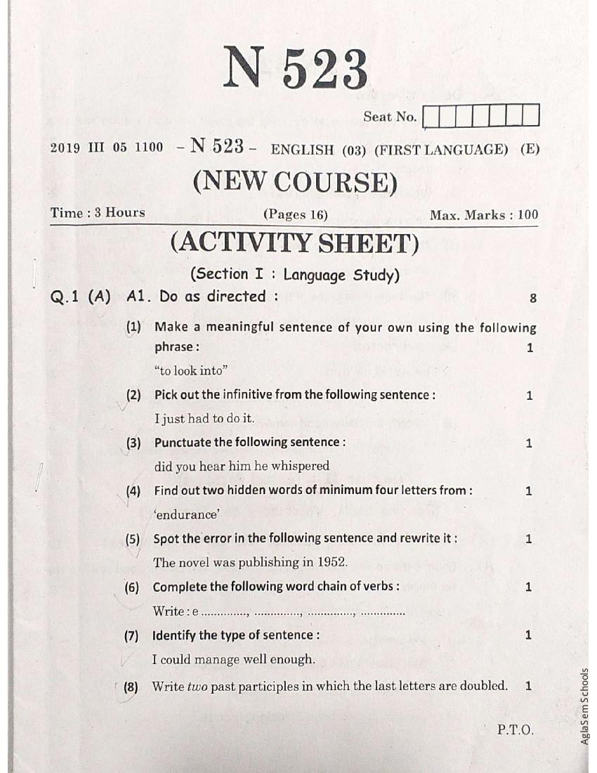 Maharashtra Class 10 Question Paper 2019 English - Page 1