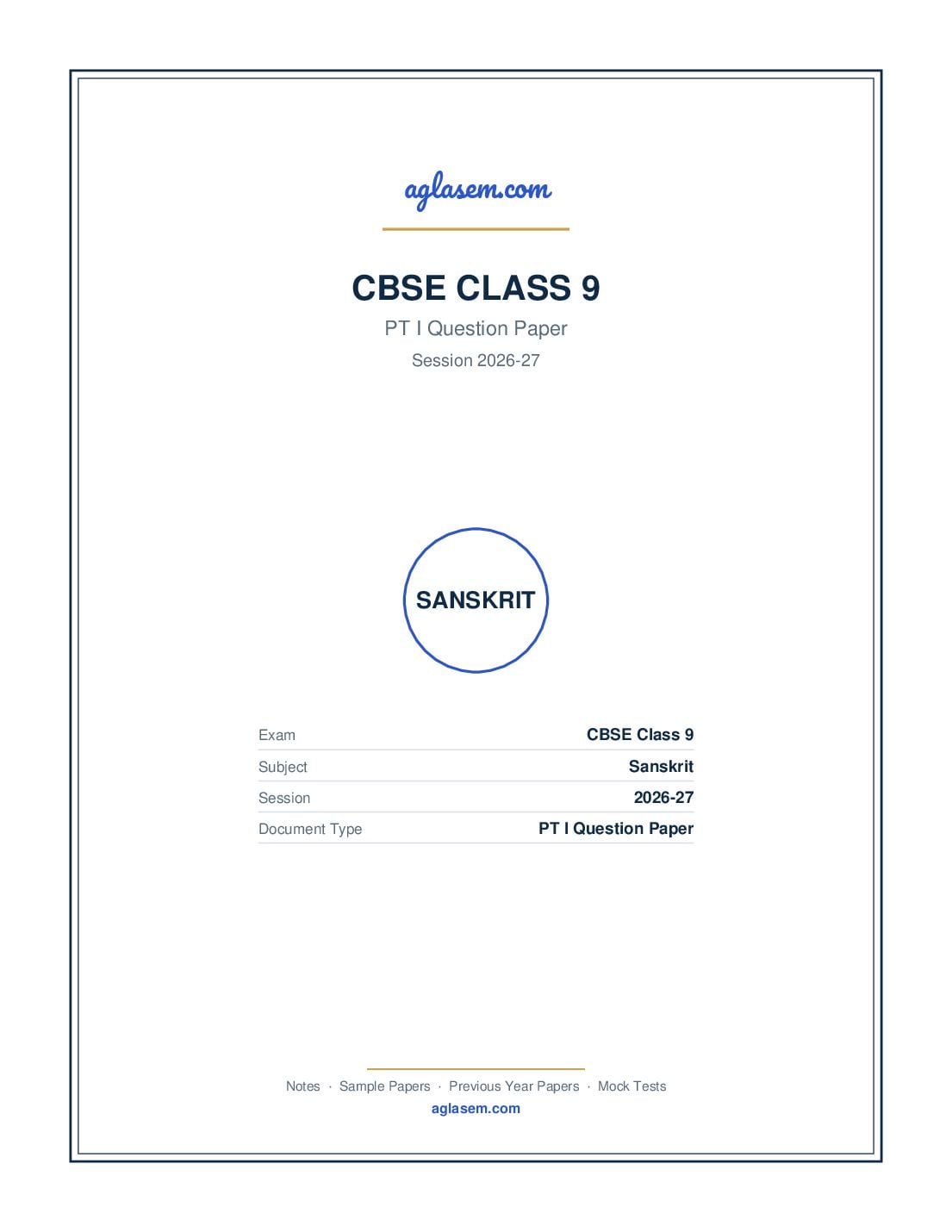 Class 9 PT I Question Paper 2026-27 Sanskrit - Page 1 of 5