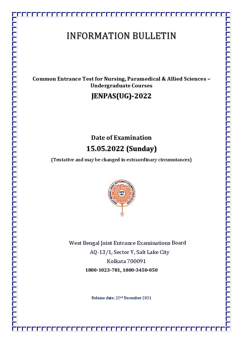 WBJEE JENPAS UG 2022 Information Brochure - Page 1