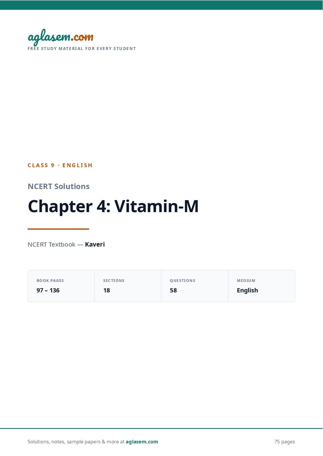 NCERT Solutions Class 9 English Chapter 4 Vitamin M - Page 1 of 76