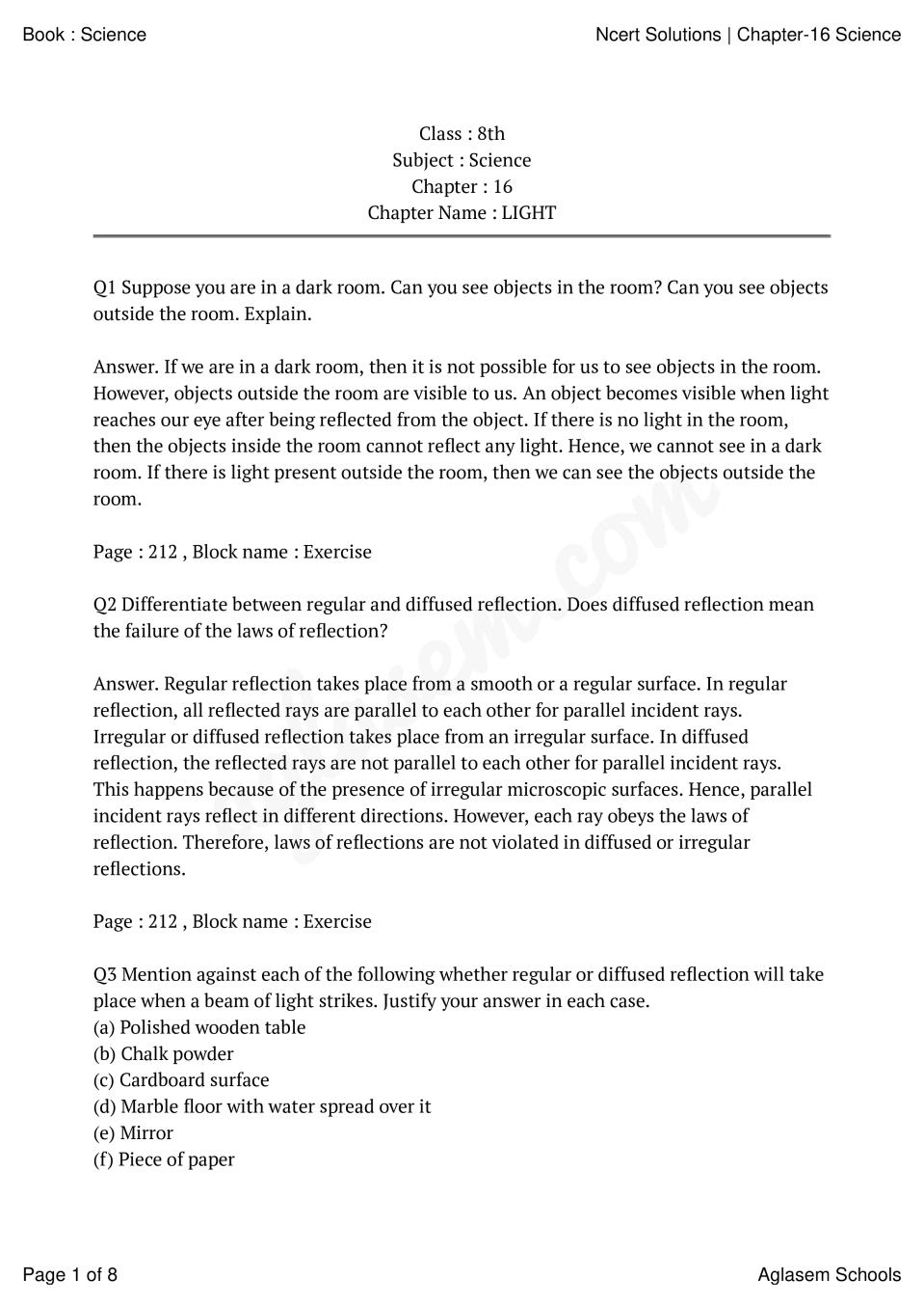 Ncert Solutions Class 8 Science Chapter 16 Light