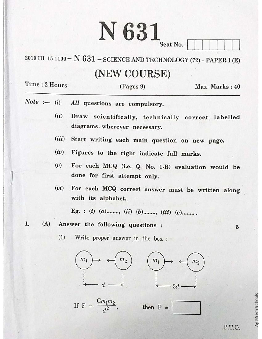 Maharashtra Class 10 Question Paper 2019 Science Paper 1 - Page 1