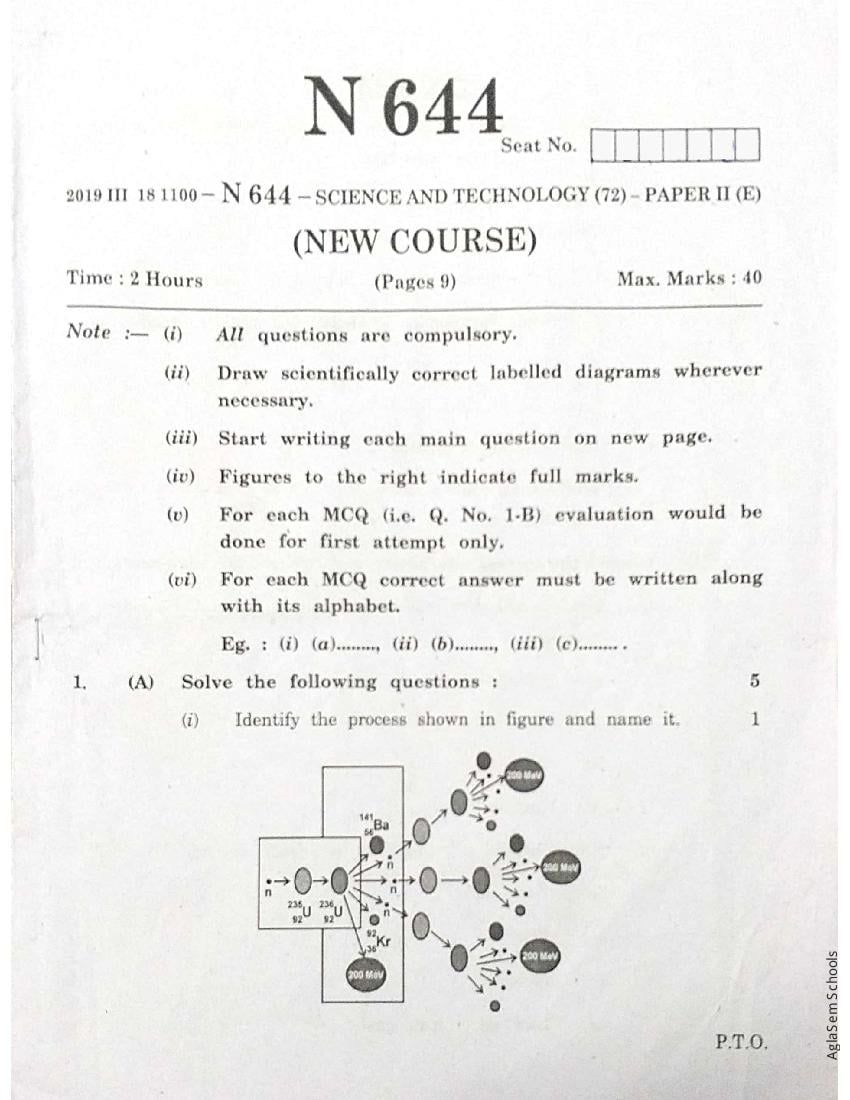 Maharashtra Class 10 Question Paper 2019 Science Paper 2 - Page 1