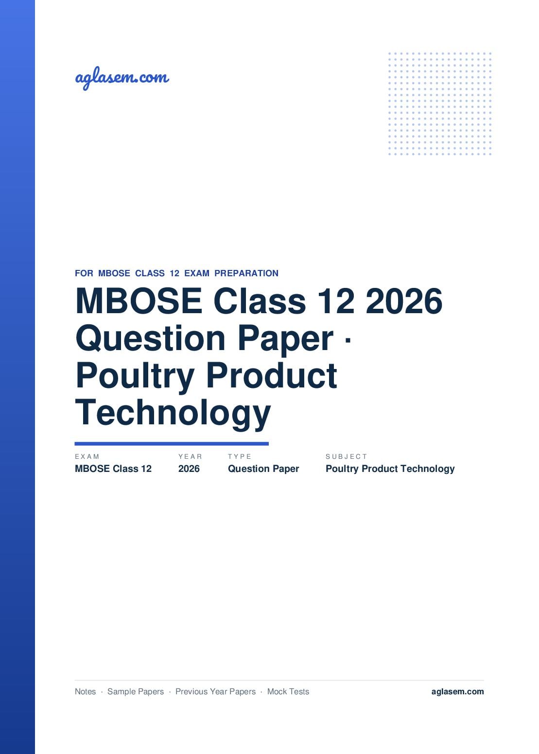 MBOSE Class 12 Question Paper 2026 for Poultry Product Technology - Page 1 of 5