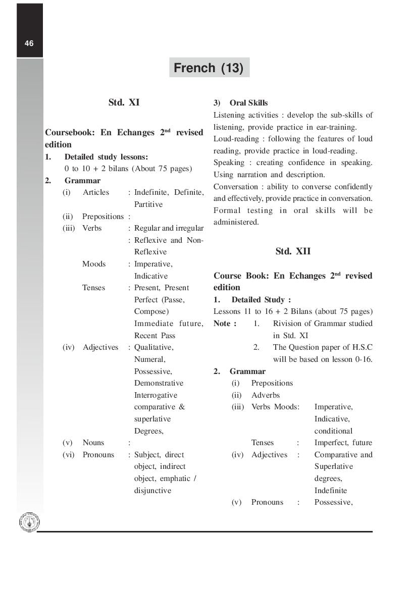 Maharashtra HSC Syllabus 2022 French - Page 1