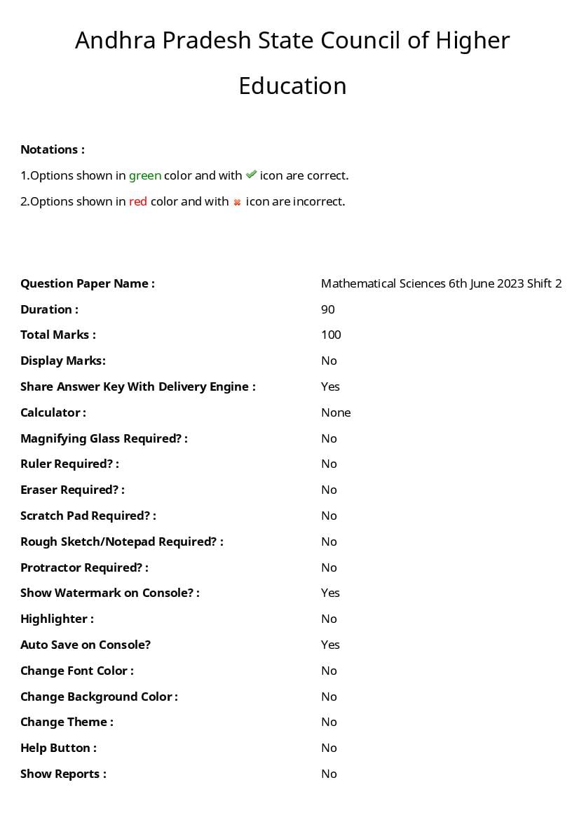 AP PGCET 2023 Question Paper with Answer Key Mathematics - Page 1