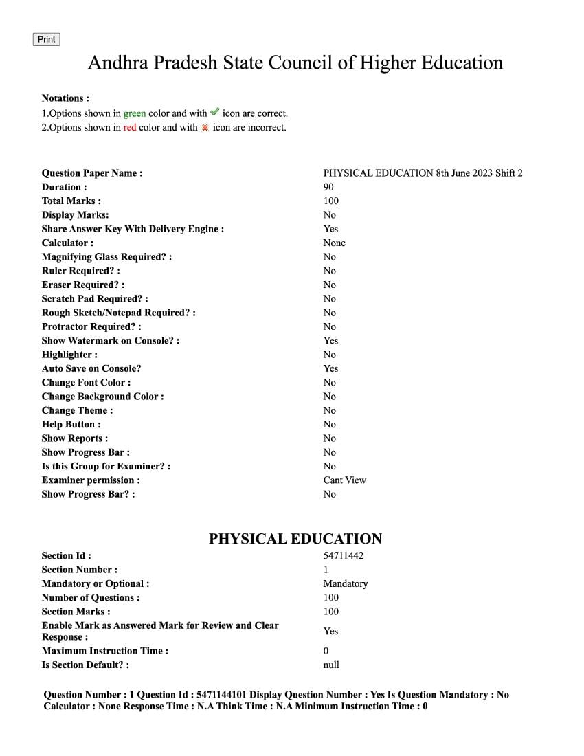AP PGCET 2023 Question Paper with Answer Key Physical Education - Page 1