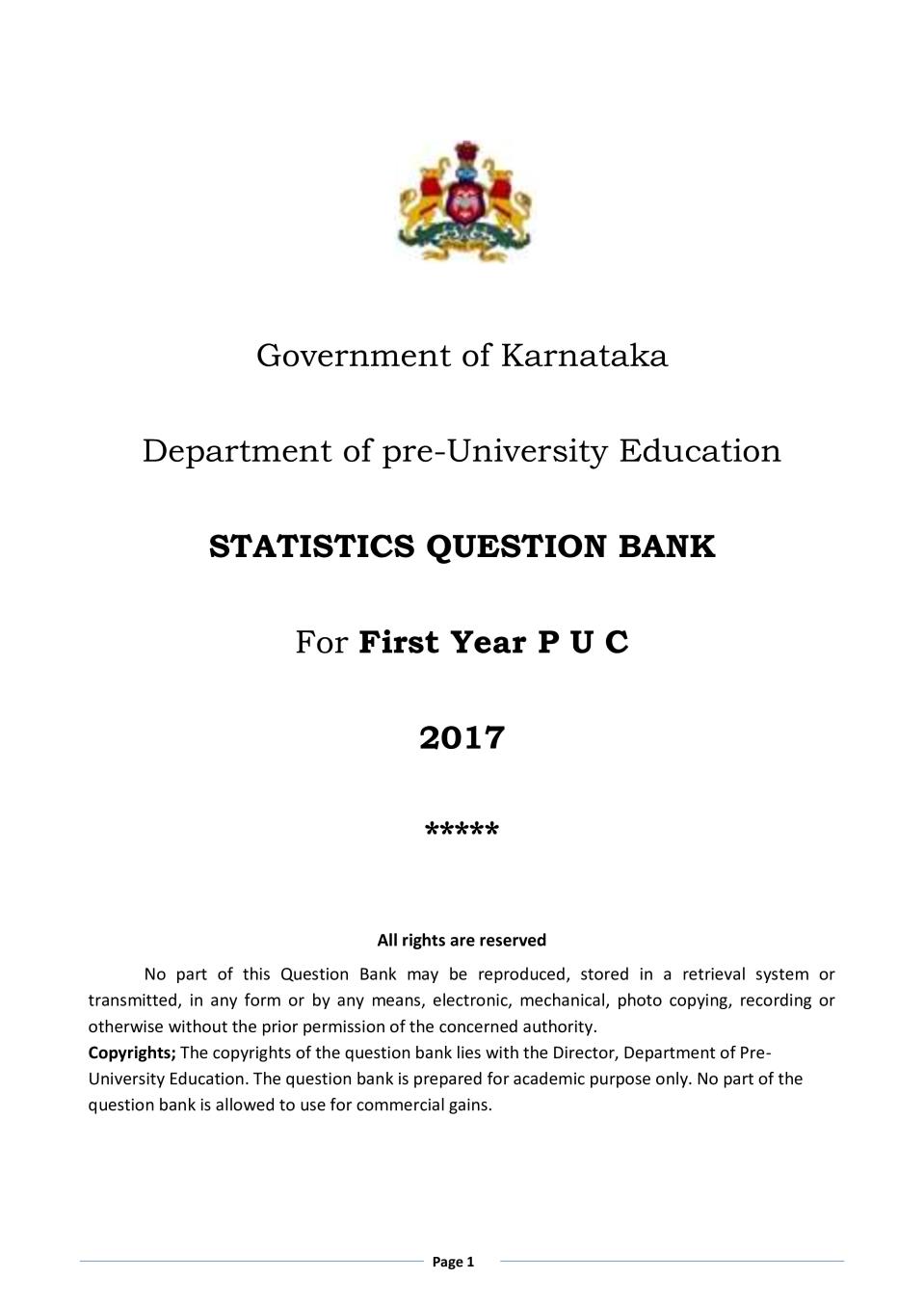 Karnataka 1st PUC Question Bank for Statistics 2017-18 - Page 1