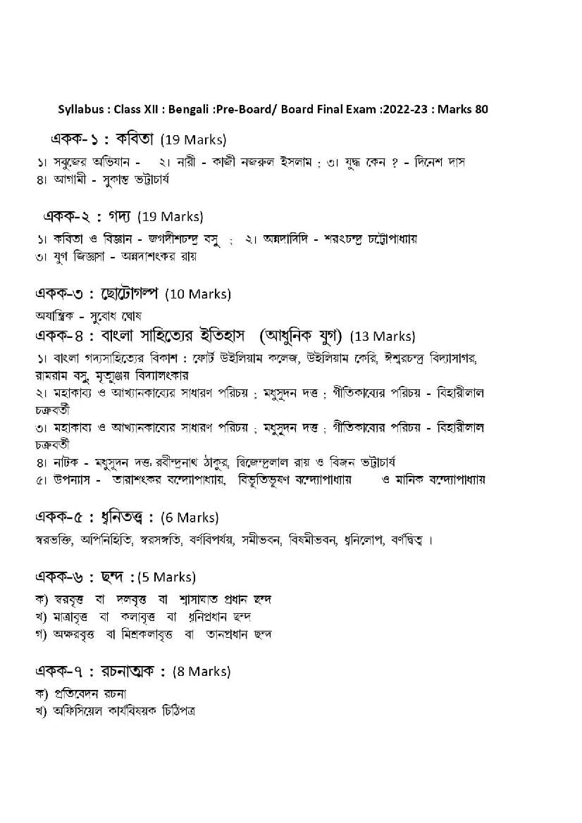 TBSE Class 12 Syllabus 2023 Bengali - Page 1