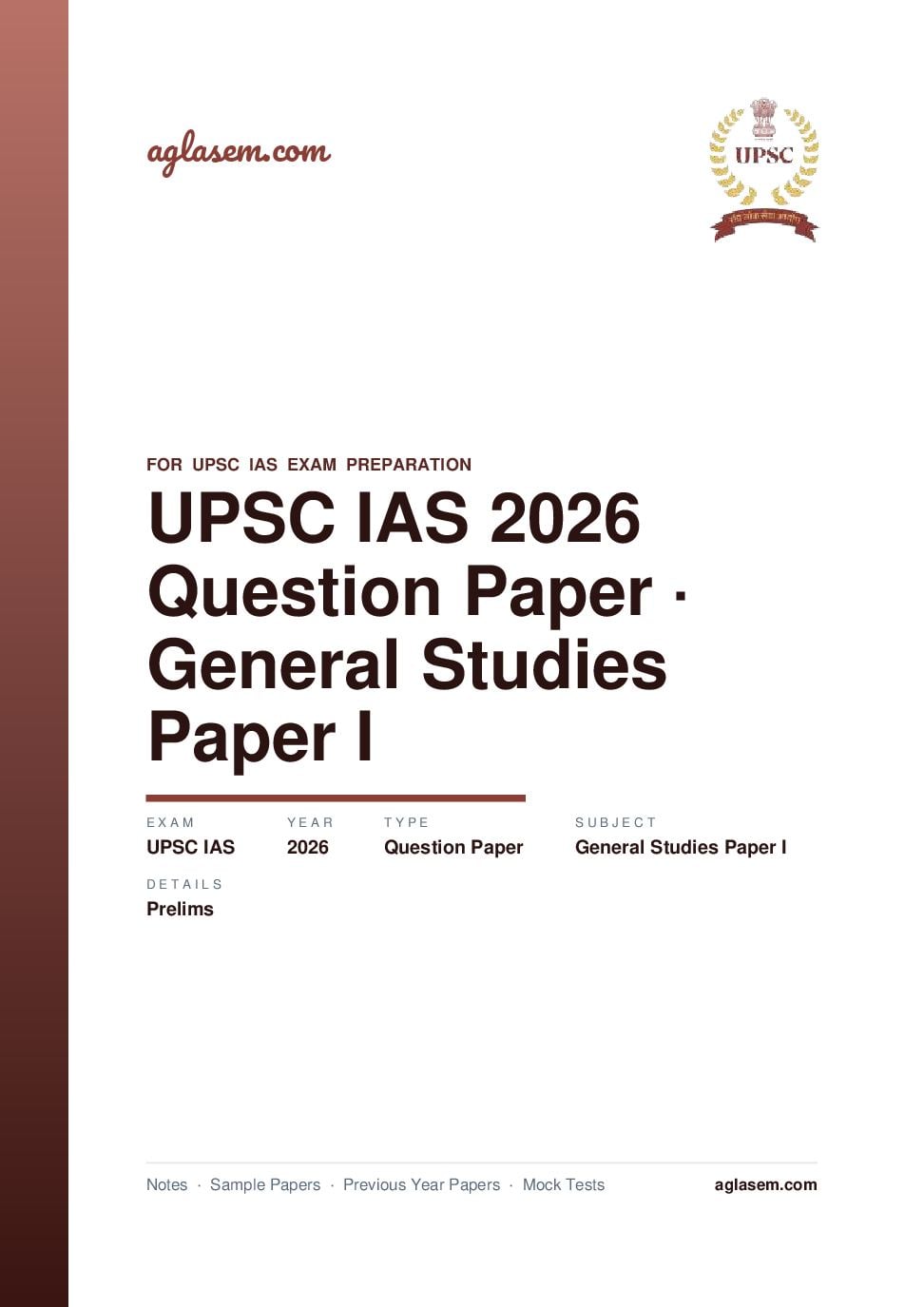 UPSC IAS 2026 (Prelims) Question Paper for General Studies Paper I - Page 1 of 57