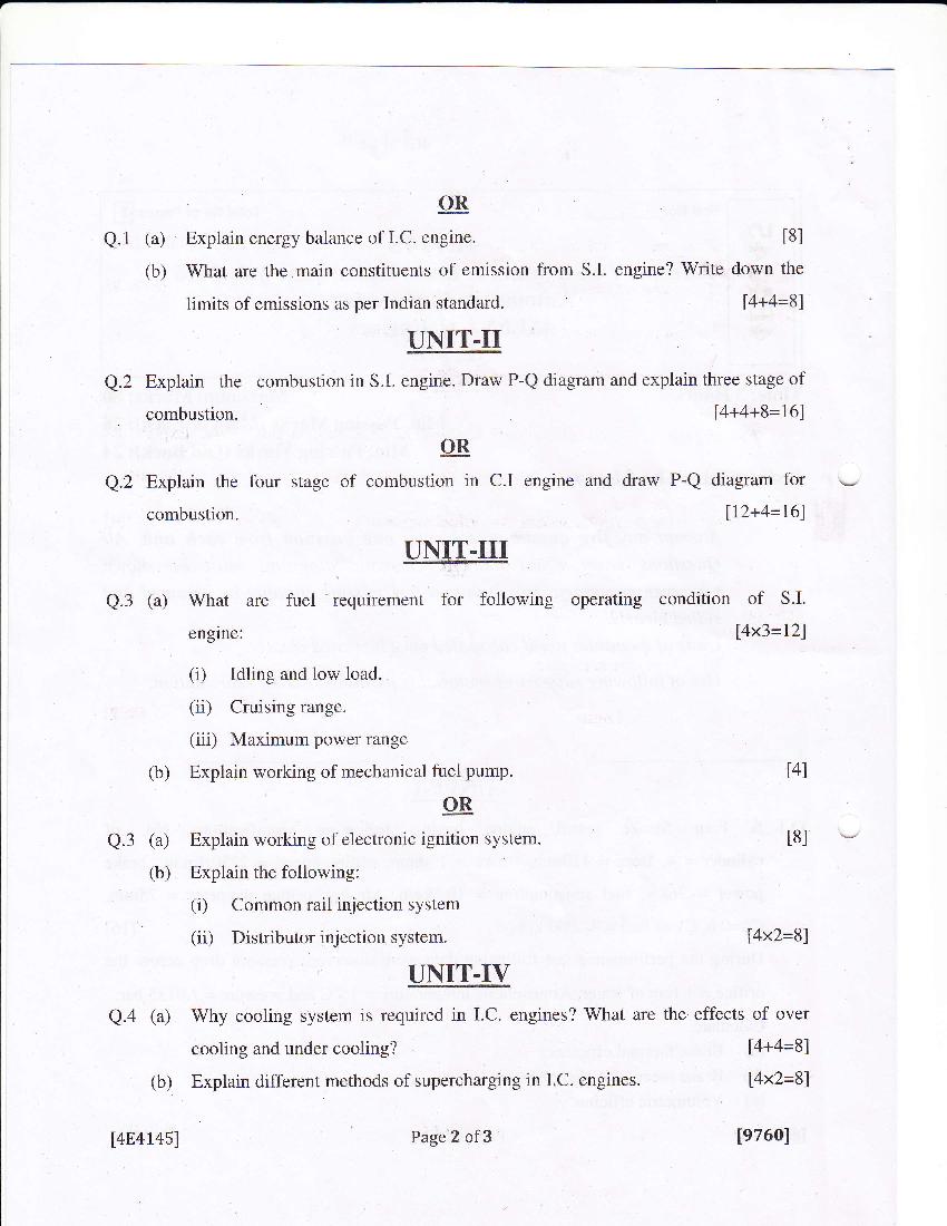 Internal Combustion Engine Previous Year Question Paper Btech UTU –  MechTuition