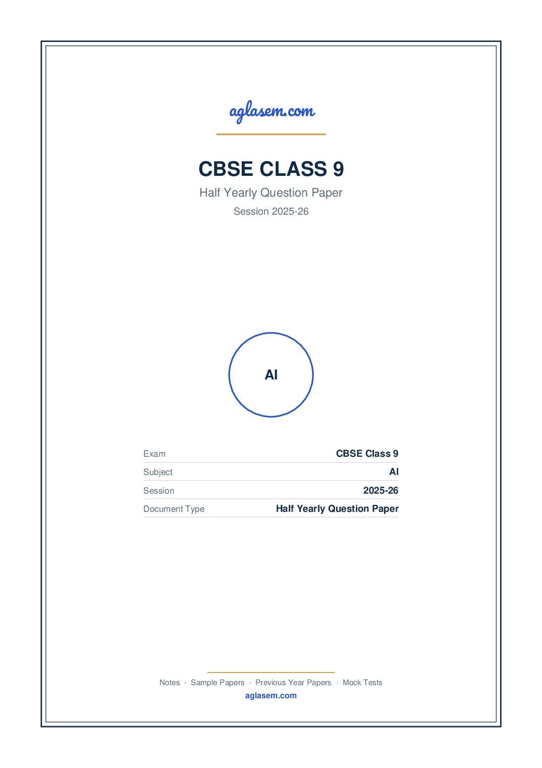 Class 9 Half Yearly Question Paper 2025-26 AI - Page 1 of 6