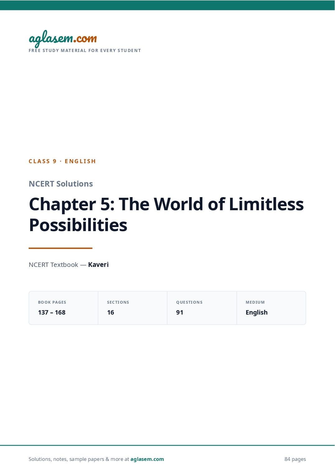 NCERT Solutions Class 9 English Chapter 5 the World of Limitless Possibilities - Page 1 of 85