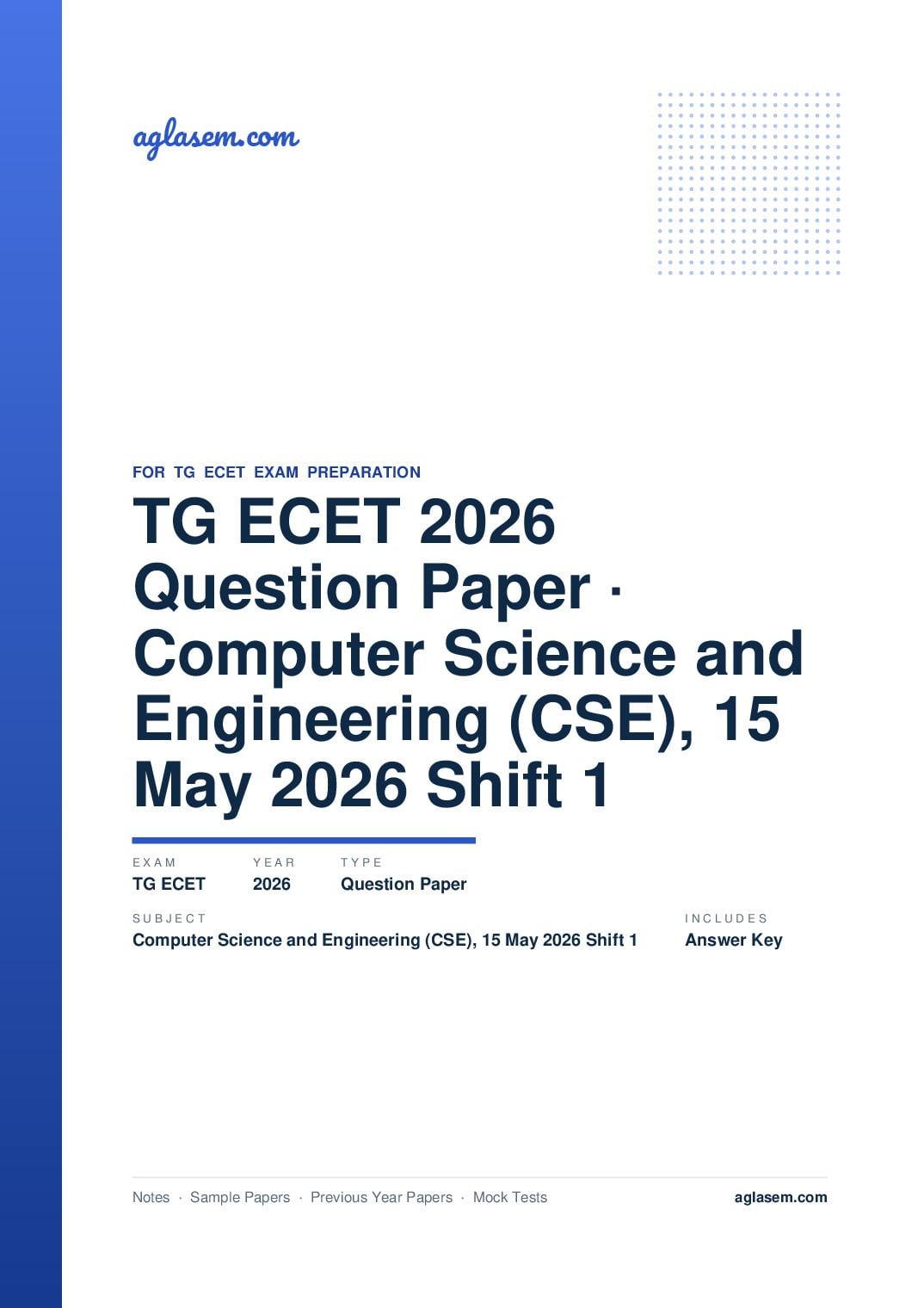 TG ECET 2026 Question Paper with Answer Key Computer Science and Engineering (CSE), 15 May 2026 Shift 1 - Page 1 of 82