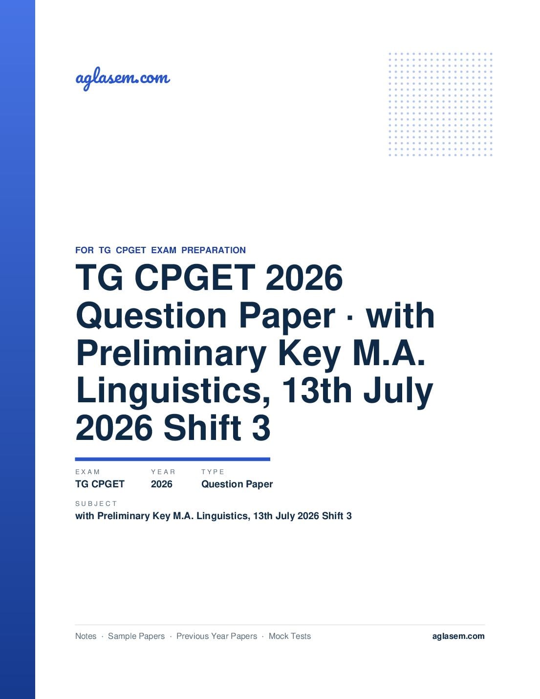 TG CPGET 2026 Question Paper with Preliminary Key M.A. Linguistics, 13th July 2026 Shift 3 - Page 1 of 44