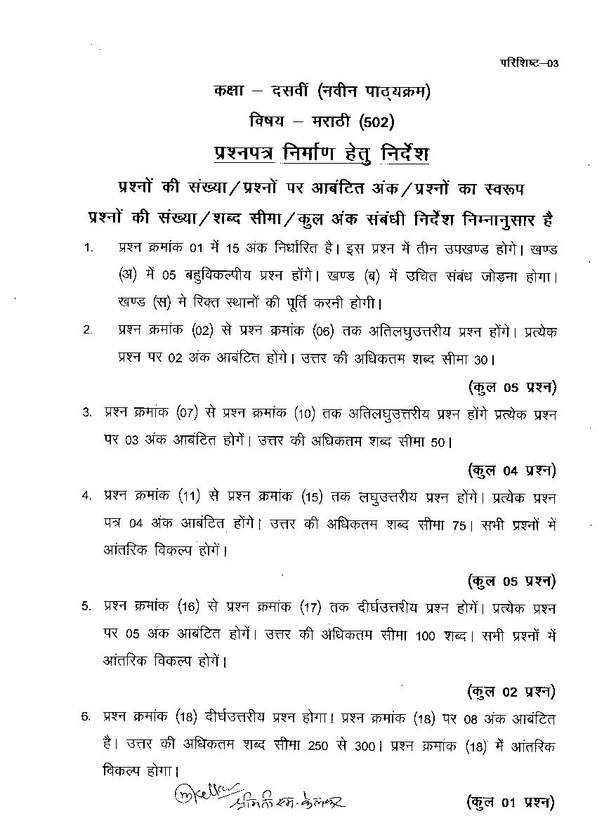 CGBSE 10th Blueprint for Marathi - Exam Pattern, Question Paper Scheme