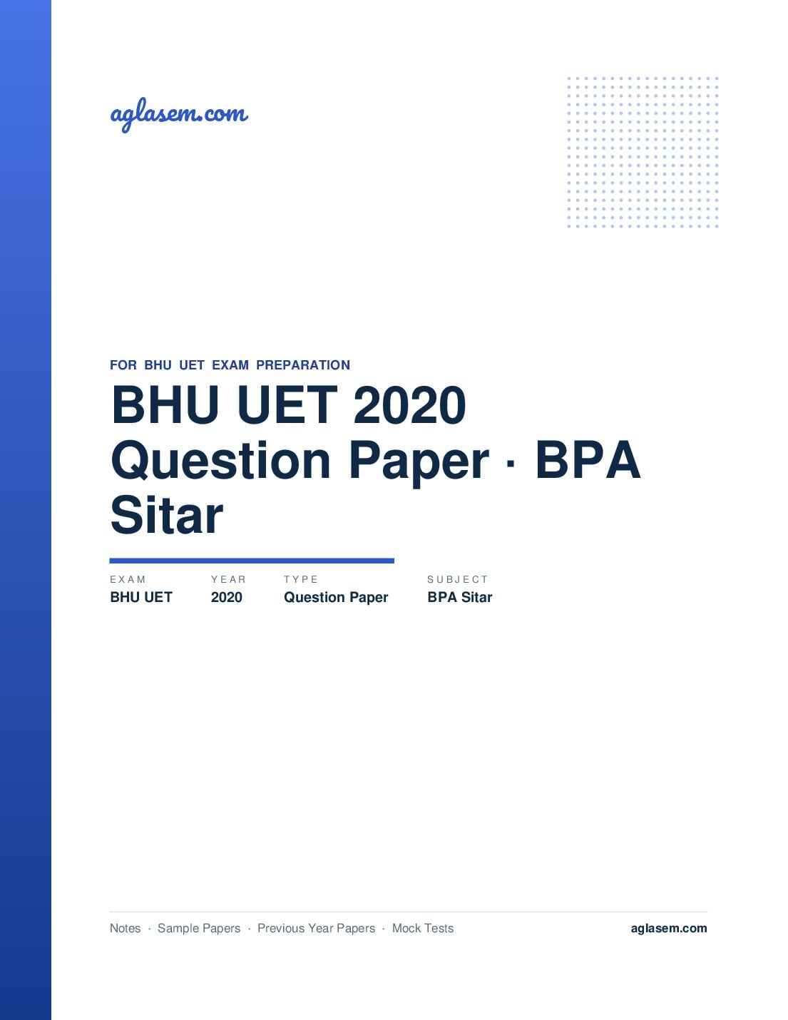 BHU UET 2020 Question Paper BPA Sitar - Page 1 of 56