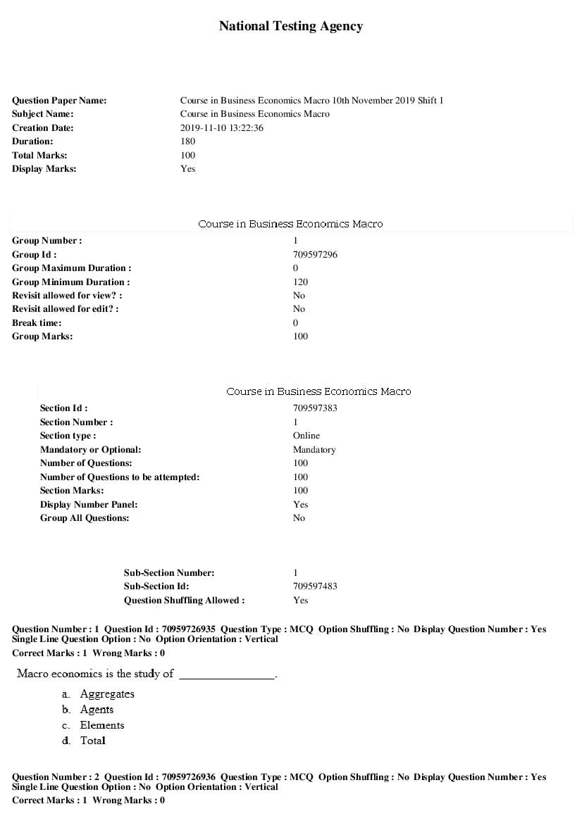 SWAYAM 2019 Question Paper Course in Business Economics Macro - Page 1 of 21