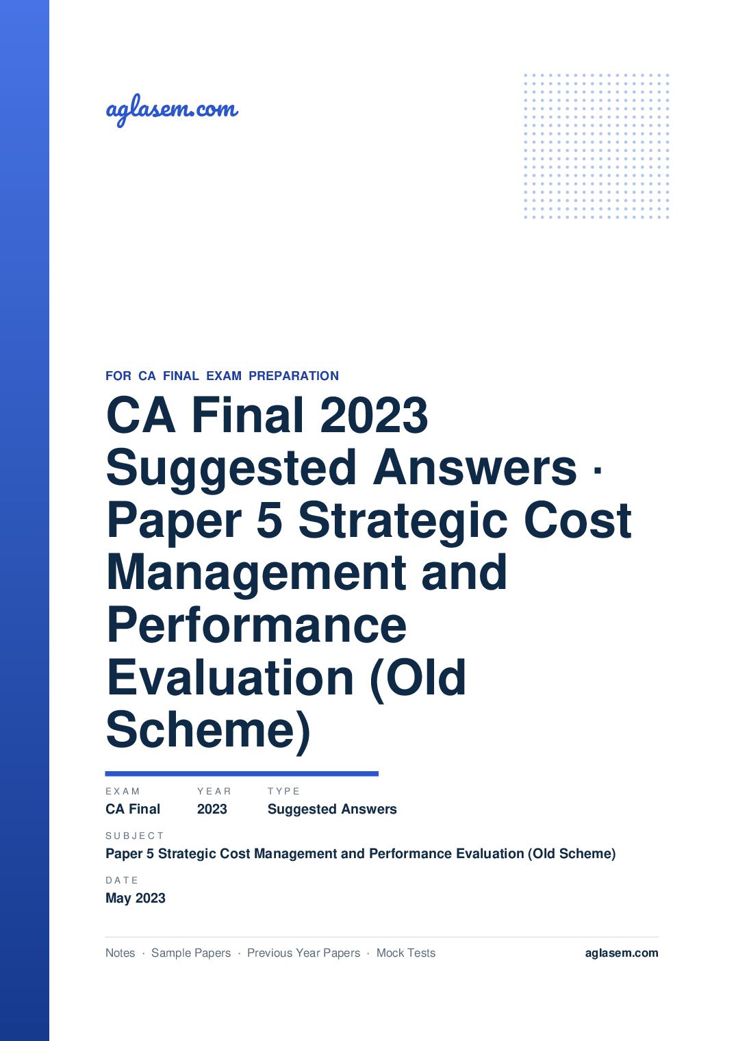 CA Final May 2023 Suggested Answers Paper 5 Strategic Cost Management and Performance Evaluation (Old Scheme) - Page 1 of 39