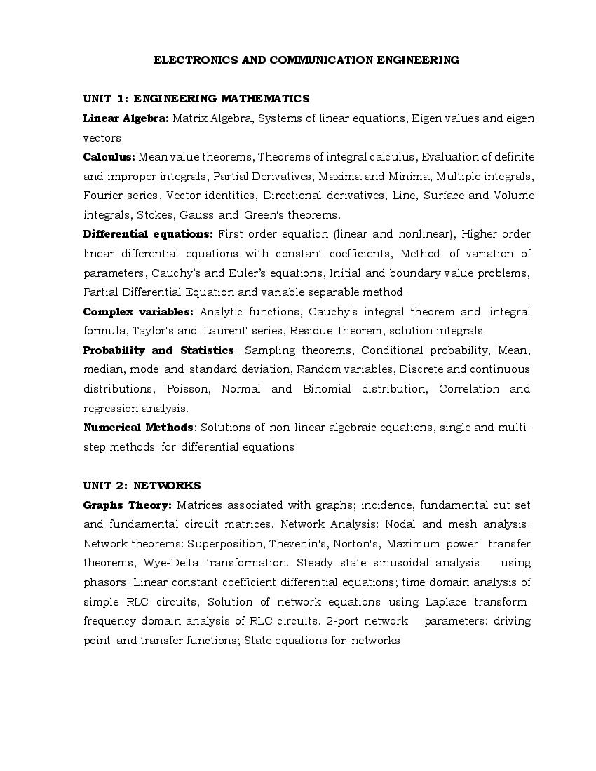 TN TRB Polytechnic Lecturer 2019-2020 Syllabus for Electronics and Communication Engineering - Page 1