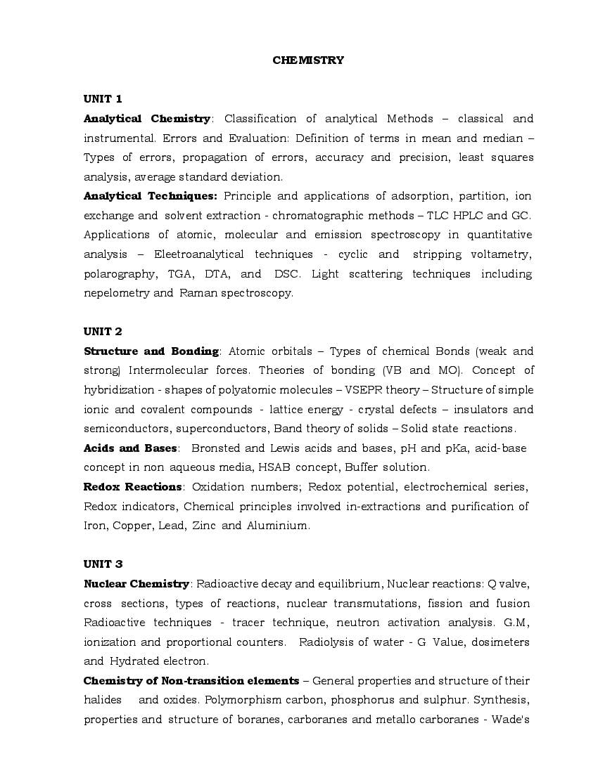 TN TRB Polytechnic Lecturer 2019-2020 Syllabus for Chemistry - Page 1