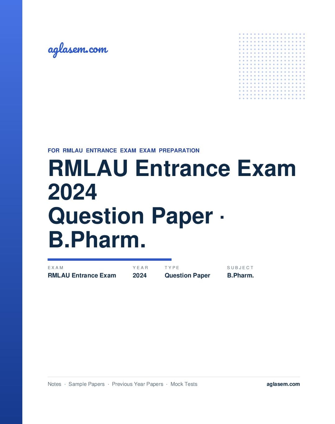 RMLAU Entrance Exam 2024 Question Paper B.Pharm. - Page 1 of 45